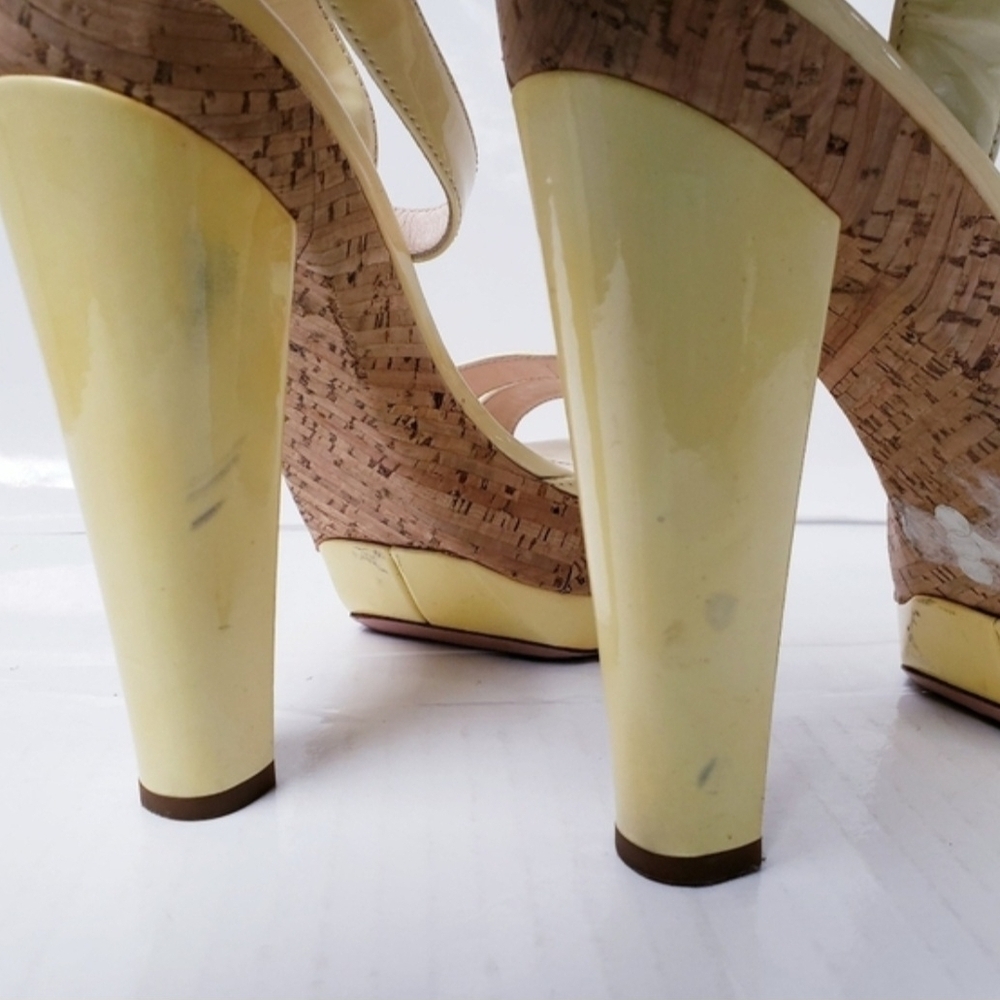 PRADA Canary Yellow Cork Platform Heels Women's EU 39.5 US Size 9 (GUC) - Picture 7 of 12